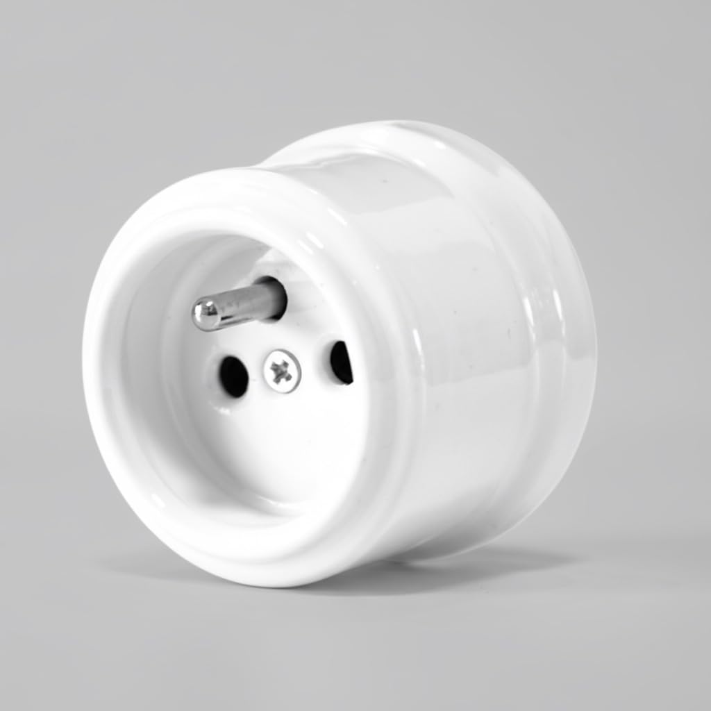 3 Prise de Courant en Porcelaine Blanche Vintage16A,250V
