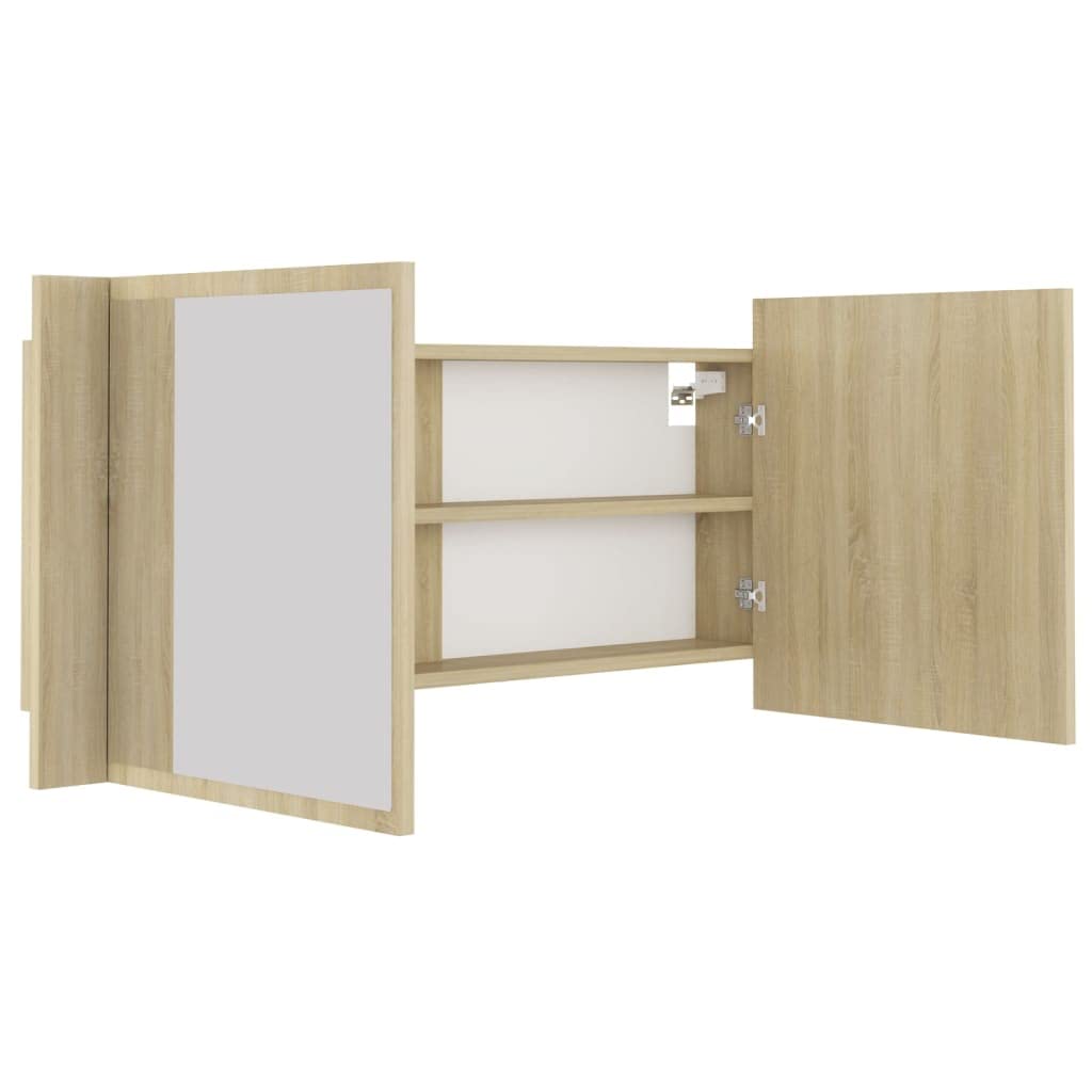 Szafka łazienkowa LED z lustrem dąb sonoma 100 x 12 x 45 cm akryl, szafki i przechowywanie, szafka pod umywalkę, szafki łazienkowe