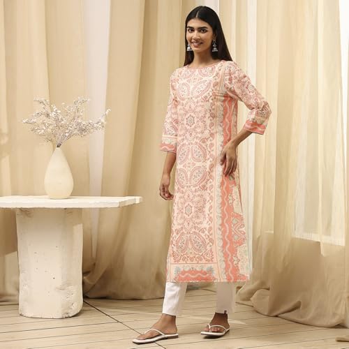 Image of BIBA Women Cotton Straight Fit Straight Printed Kurta