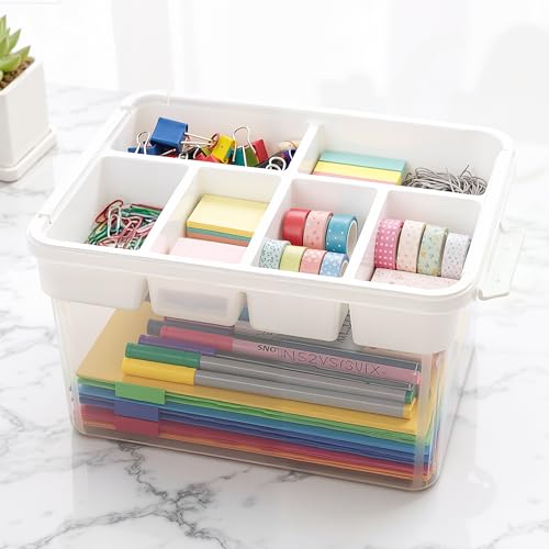 Image of Citylife 17 QT Plastic Storage Box with Building Baseplate Lid and Removable Tray Craft Organizers and Storage Clear Storage Container for Organizing Bead, Tool, Sewing