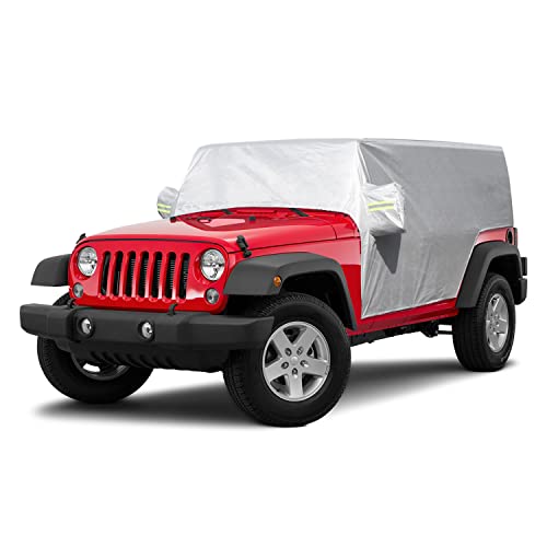 Image of RAZPOY for Jeep Car Cover Waterproof All Weather Protection, Car Rain Sunshade Snow UV Cover Exterior Accessories for Jeep Wrangler JK JL 2007-2022, 4-Door