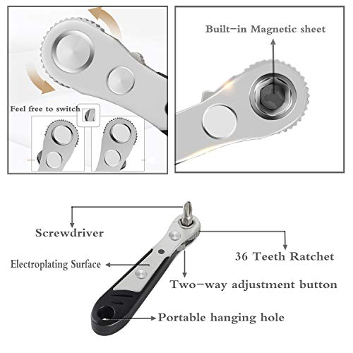 Gazeer 19pcs S2 Micro Ratchet Wrench Screwdriver Bit Set with Phillips,Slotted,Hexagon and Torx 1/4