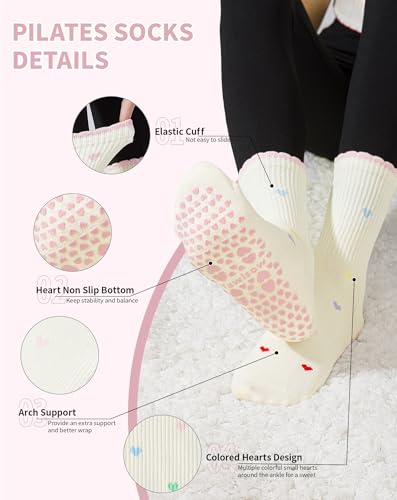 Image of Yawlsow Pilates Grip Socks for Women Yoga Grippy Socks Cute Barre Non Skid Athletic Crew Sticky Sock Workout Hospital