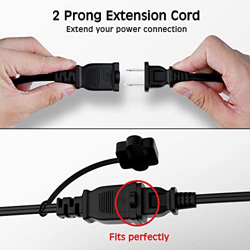 2 Prong Extension Power Cord 10 Ft/2 Pack, Elecan Us Ac Male To Female Power Cable 125V 10A Etl Listed 2 Outlets For Nema 5-15P To Nema 5-15R With Waterproof Safety Plug Cap+ Ties- Non Polarized #TOP3