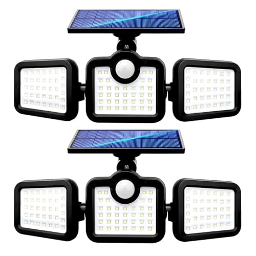 Raganet, 2 Lamparas Solares con 3 Cabezales De 108 Leds, Iluminacion de Exteriores con Sensor de Movimiento y Ajuste de Cabezales, Incluye Control Remoto y Material de Montaje (2 Piezas Incluidas)