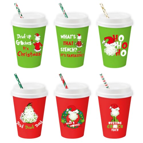 Arsemica 48 Pack Christmas Cups with Lids & Straws, 12 oz Funny Holiday Disposable Paper Cups Party Decor Supplies