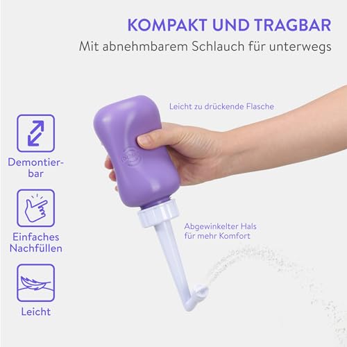Cynpel Po Dusche Wochenbett - Mobiles Bidet Podusche für Frau - 350ml Hand Intimdusche - Für Kliniktasche Geburt - Po Dusche Toilette - Analdusche Lila