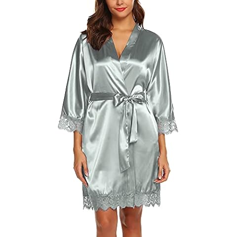 BESDEL Damen Kimono Robe Lange solide 3/4 Ärmel Kimono Robe Seide Cover