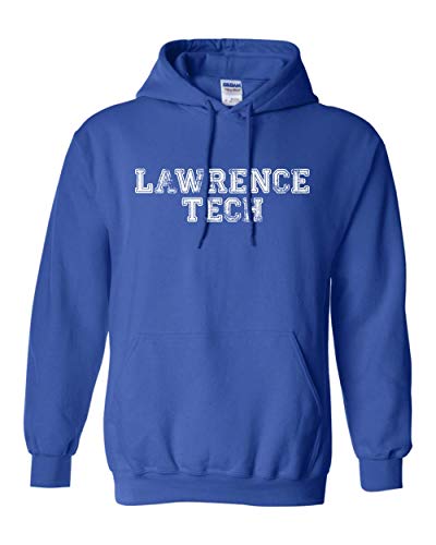 CreateMyTee Lawrence Tech Block Distressed One Color Unisex Hooded Sweatshirt - LTU Blue Devils Apparel