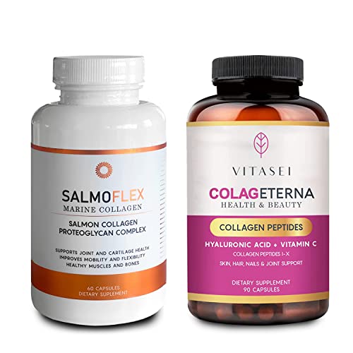 Vitasei Salmoflex Marine Collagen Peptides Capsules (60 Capsules) + Colageterna Collagen Peptides Capsules (90 Capsules) For Women & Men #TOP8