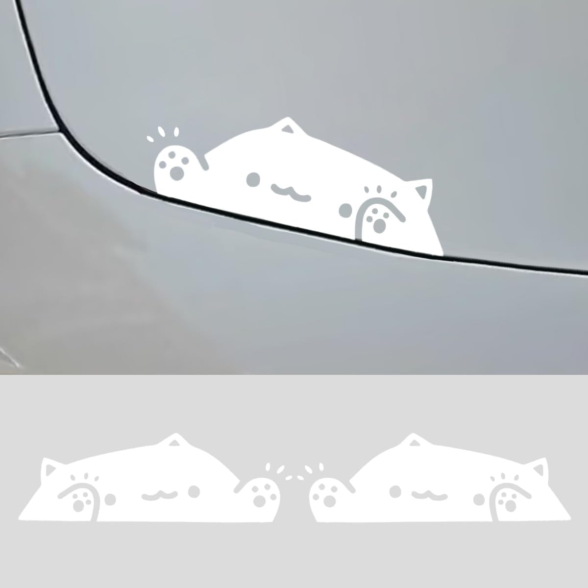 2PCS Bongo Cat Vinyl Sticker Decal 7.59" x 2.67" – Cute Cartoon Kitten Waterproof Wall Car Window Laptop Bumper Sticker Decal, Funny Animal-Themed Meme Decoration for Car Truck SUV (White)