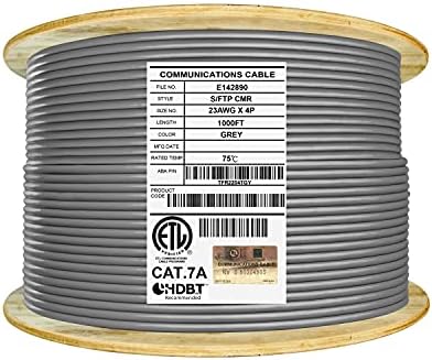 Elite CAT7A Shielded Riser (CMR), Ethernet Cable 1000ft Reel, Shielded Foil Twisted Pair (S/FTP) 23AWG, Solid Pure Bare Copper, 1000MHz, UL Certified, Easy Pull, Bulk Networking Cable - Grey