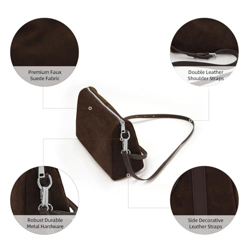 Image of Suede Tote Bags for Women, Suede Purse Handbag Vintage Slouchy Hobo Shoulder Crossbody Bag