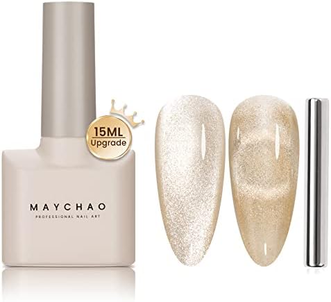MAYCHAO 15ML Cat Eye Gel Nail Polish 1Pc Black Magnetic Nail Polish with Magnet Soak off Holographic Cat Eye Gel Polish for Nail Art Manicure Salon DIY at Home