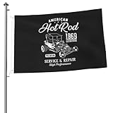 Außenbanner Lichtbeständige Dekoration Fähnchen American Hot Rod 1969 Custom-Motorenservice Premium Gartenflagge Für Haus Bar Party 90X150Cm