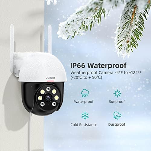 DEKCO 2K Security Camera Outdoor with Motion Tracking & Detection, Home CCTV Camera 360° Pan-Tilt View, Color Night Vision WiFi Camera Support Phone Alerts, 2-Way Audio, Waterproof
