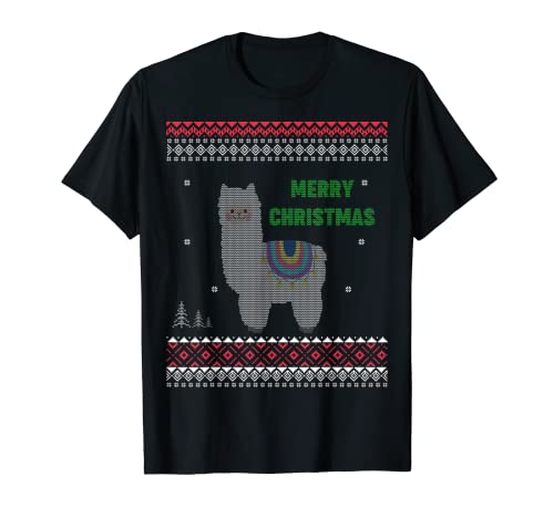 Funny Santa Llama - Sombrero de Navidad divertido suéter feo Camiseta