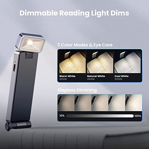 86Lux Reading Light, Rechargeable Book Light For Reading In Bed, Ultralight Clip-On Led Bookmark Lamp With 3 Amber Colors & Stepless Dimming For Night Reading For Book Lovers, Kids, Grey #TOP1