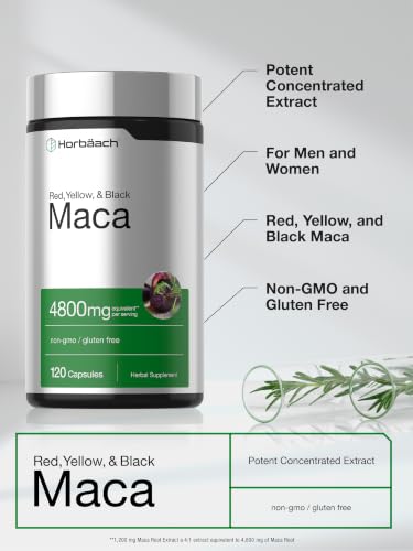 Image of Horbaach Maca Root Capsules for Men and Women | 120 Pills | High Potency Extract | Non-GMO and Gluten Free Formula
