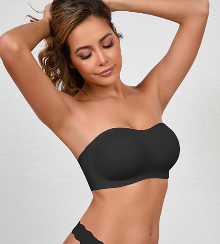 Image of DEANGELMON Strapless Bras for Women Seamless Padded Bandeau Bra Non-Slip Silicone Tube Top Wireless Push Up Bralettes