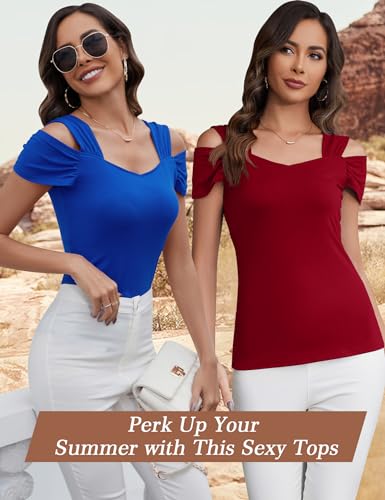 Image of Blingfit Cold Shoulder Tops Summer Tunic Shirts for Women T Shirts V Neck Short Sleeve Casual Tees Blouses 2026