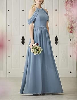 blue dress for baby girl Elegant Halter Keyhole Chiffon Bridesmaid Dresses main image 0
