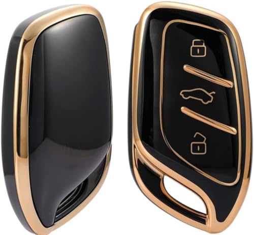 Image of AUTODIFYA TPU Car Key Cover Black & Golden Compatible for MG Astor, MG ZS EV Electric (MG, 3 Button Push Start Key)