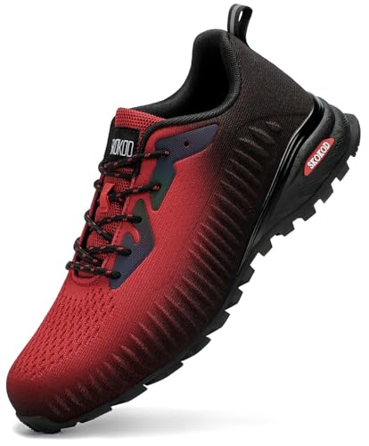 SKOKOD Zapatos de punta de acero para hombre, zapatos de trabajo compuestos, cómodos, a prueba de pinchazos, ligeros, indestructibles, Rojo Negro, 46 EU