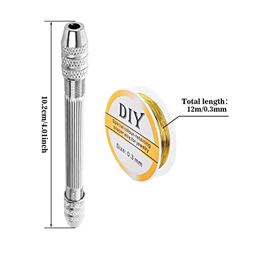 Grevosea 2 Pieces Twisted Copper Wire Tool Diy Jewelry Accessories Wire Twisting Tool With 2 Rolls Copper Wire For Jewelry Making Winding Copper Wire Mini Pin Vise Jewelry Making Supplies #TOP6