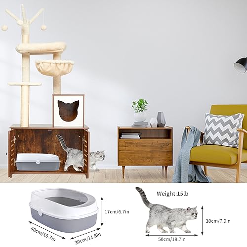 Cat Tree with Litter Box Furniture Hidden Enclosure, 2-in-1 Modern Tower, Cat Condo with Scratching Posts