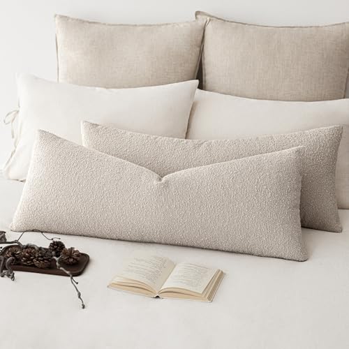 Image of Foindtower Decorative Textured Boucle Throw Pillow Covers Accent Solid Pillow Cases Neutral Long Body Lumbar Couch Cushion Case for Chair Sofa Bedroom Living Room Home Decor 14x36 Inch,1PC,Oatmeal
