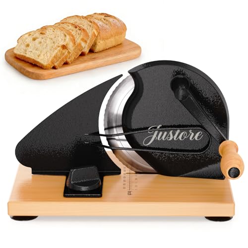 Upgrade Manual Bread Slicer for Homemade Bread, Sourdough Slicer with Hand Crank, Metal Guide Rail, Non-Slip Suction Base & Sharp Blade for Consistent Even Slices