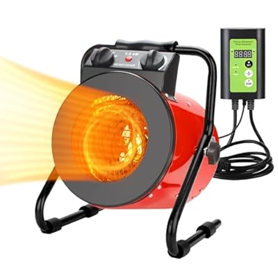 Greenhouse Heater with Digital Thermostat, Electric Portable Heater Fan for Green House, Grow Tent, Flower Room, Overheat Protection, Fast Heating (Red)