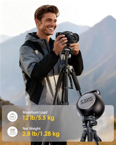 UBeesize 67” Camera Tripod with Travel Bag, Cell Phone Tripod with Bluetooth Remote and Phone Holder, Compatible with All Cameras, Cell Phones, Projector, Webcam, Spotting Scopes