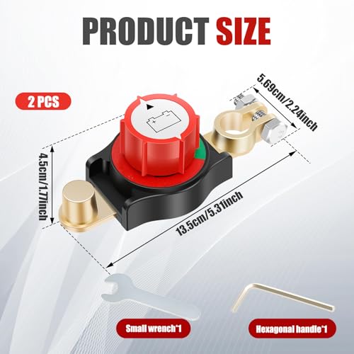 2 Pcs Battery Disconnect Switch 12V-48V Heavy Duty Top Post Battery Cut Off Switch Negative On/Off for Cars Vehicles RVs and Boats