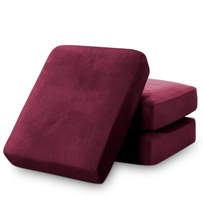 ROOMY SALES Sofa Foam Cushions in Velvet with Zip Cover (Seat - 22"x21"x5") | Density:- 32 Foam Warm and Decent Visual Stretchy Soft Velvet FabricMultipurpose Using Cover | (Pack of 3) (Red)-picture-18