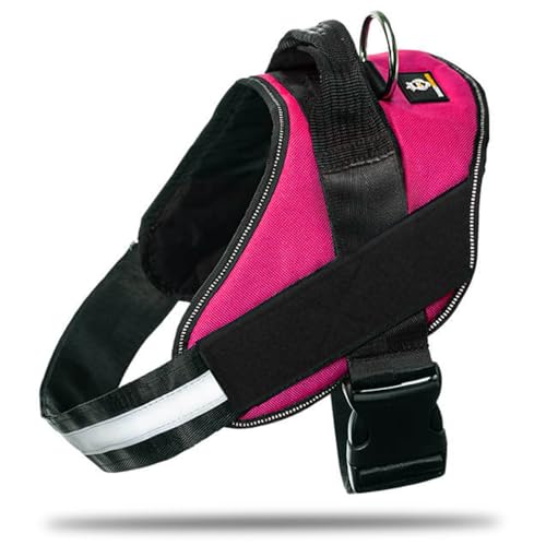 DOGGYKINGDOM Non Pull Dog Harness with Patch Panels and Handle, Adjustable, Reflective, No Choke, Heavy Duty Easy On Service Dog Vest Harnesses for Medium Large Small Sized Dogs - Rose Red, M