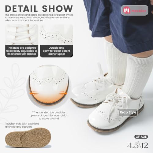 Image of Meckior Toddler Boys Girls Dress Shoes Little Kid Oxford Shoes Wedding Church Dress Shoes PU Leather Lace Up School Uniform Loafer Flats