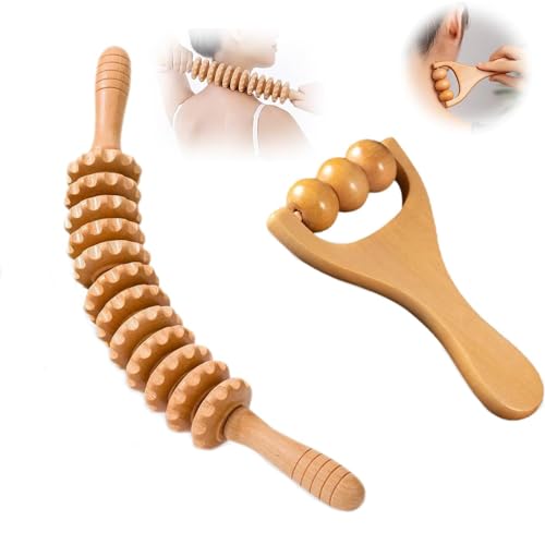 Rückenmassageroller, 2 Stück Massageroller Holz, Triggerpunktroller...