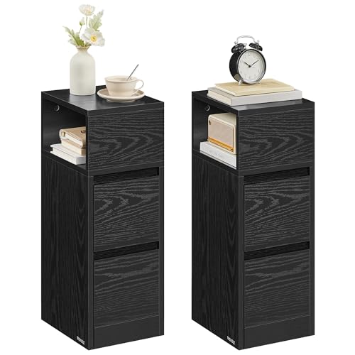 VASAGLE Kailyn Collection - Table de Chevet Étroite, Lot de 2, Table d’Appoint, 2 Tiroirs, Compartiment Ouvert, Montage à Gauche ou à Droite, Chambre,...