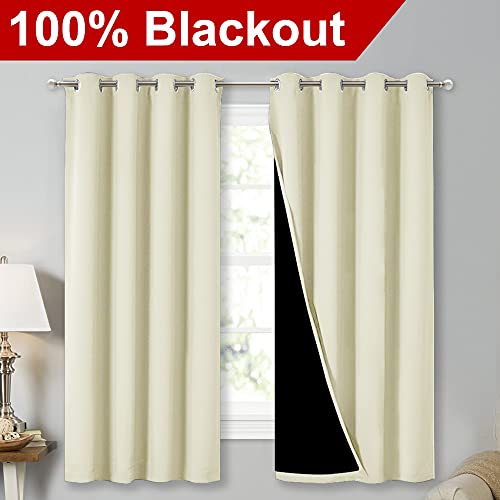 Image of NICETOWN 100% Blackout Blinds, Set of 2, 46 inch x 45 inch, Beige, Laundry Room Decor Window Treatment Curtains for Large Patio Sliding Door, Thermal Insulated Curtains for Bedroom