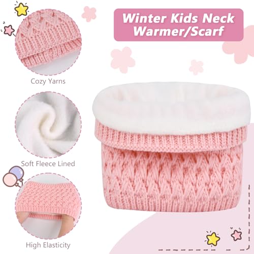Image of Kids Winter Hat Gloves Scarf Set,Toddler Girls Winter Hat Kids Beanie with Pom Neck Warmer Gaiter Mittens Fleece Lined Set