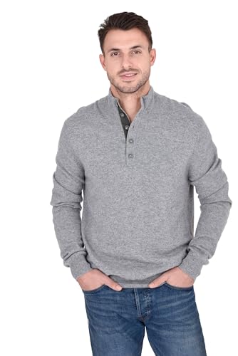 Cashmeren Men's Contrast Mockneck Pullover 100% Pure Cashmere Button Up Polo Neck Sweater4