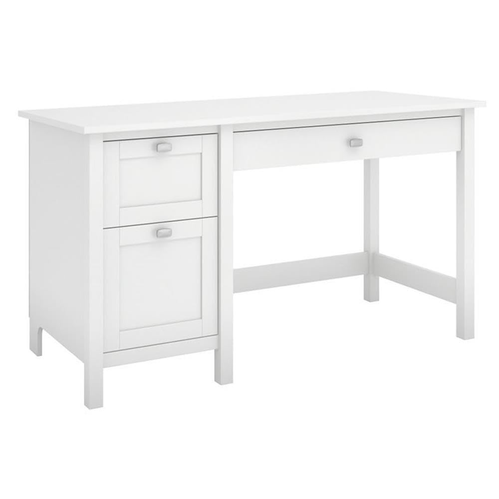 Bush Furniture Home Office Desk with Storage | Broadview Collection Computer Table with Keyboard Tray Drawer and Satin Chrome Hardware | 54Wx23Dx30H