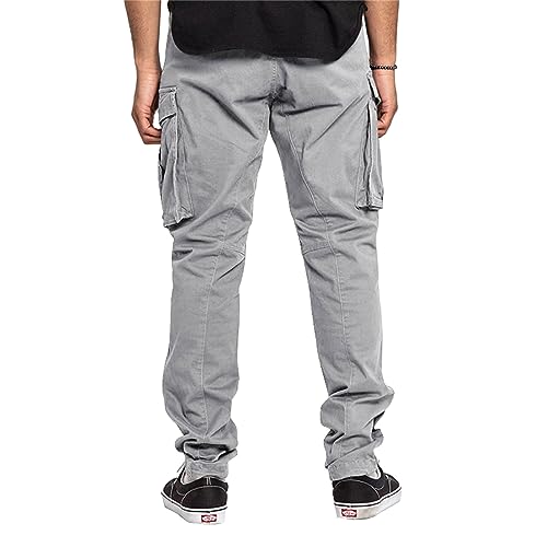 Men Cargo Pants with Pockets Solid Color Loose Drawstring Jogger Sweatpants Casual Trousers for Streetwear4