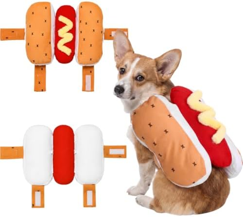 Hillban 2 Pcs Hot Dog Costume Halloween Pet Fun Food Costumes Dog Funny Outfit for Dogs Cats Halloween Cosplay Party(Large)