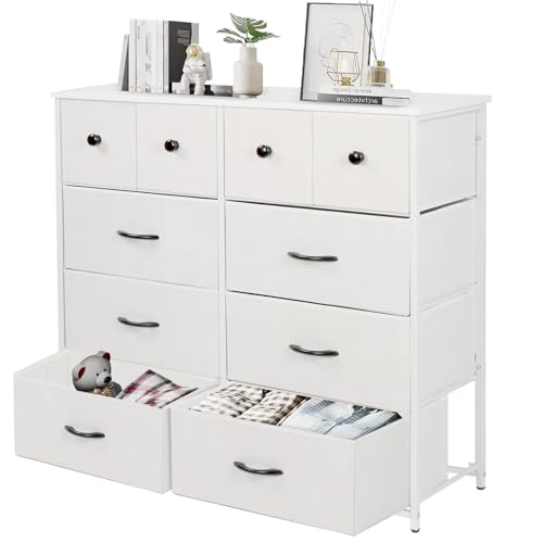 チェスト タンス 収納チェスト リビング 収納 洋服収納 大容量 4段10杯 100*30*98cm 箪笥 衣類収納 引き出し付き おしゃれ 収納ケース 木製天板 組立簡単(4段10杯 白+白)