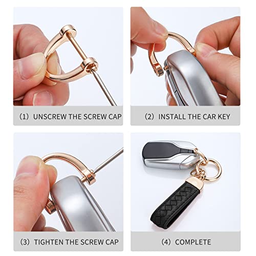 image for Hamdecro Genuine Leather Car Keychain, Handmade Knit Sheepskin Key cha