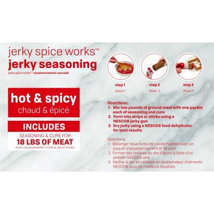 Three-step visual instructions for making jerky with NESCO seasoning.