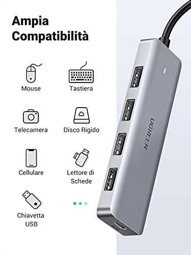 Hub USB C 4 Porte 5Gbps Dongle Adattatore Type C OTG Per iPhone 17 Pro Max Air, MacBook Pro Air M3 M2 M1, Galaxy S24 Ultra, Surface (15cm) - Hub USB - Immagine 4